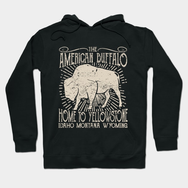 American Buffalo In Yellowstone, Vintage/Retro Design Hoodie by VintageArtwork